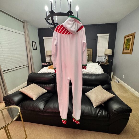 Snowman Onesie Pj's Medium Christmas Holiday Hooded Costume Fleece - Picture 11 of 12
